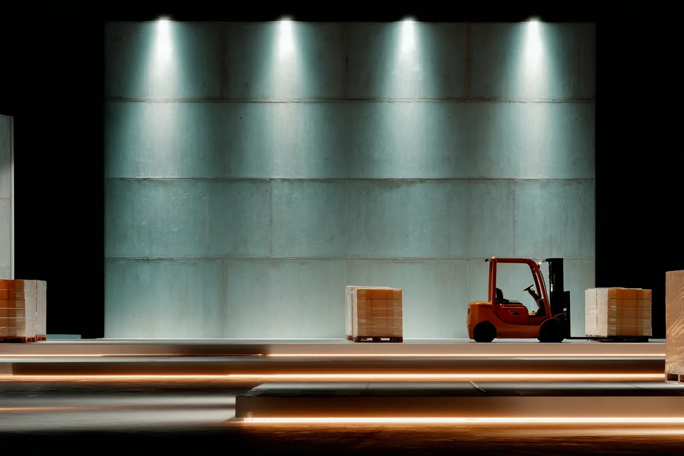 Logistikhalle mit warmem Licht